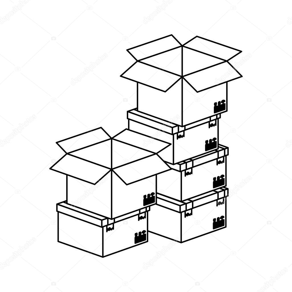 black silhouette contour boxes stacked and some opened
