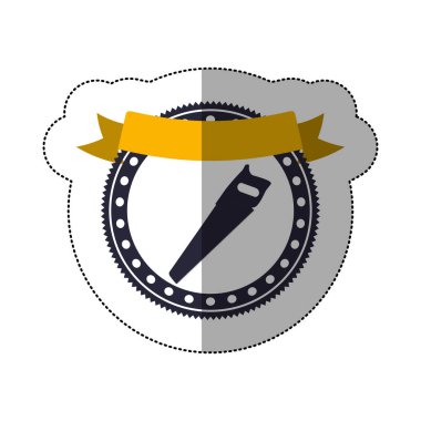 el testeresi ve kurdele ile dairesel çerçeve ile orta gölge etiket