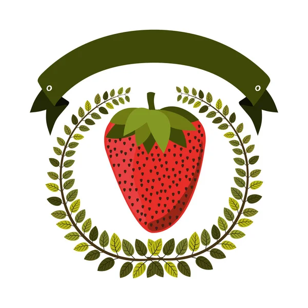 Bunte Olivenkrone und Etikett mit Erdbeere — Stockvektor