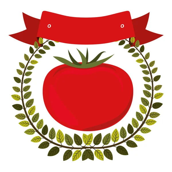 Corona de olivo colorido y etiqueta con tomate — Archivo Imágenes Vectoriales