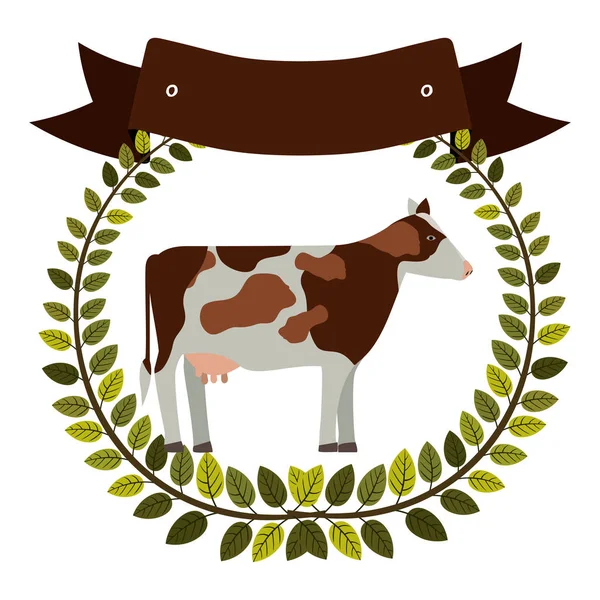 Colorato corona di oliva e nastro con mucca — Vettoriale Stock