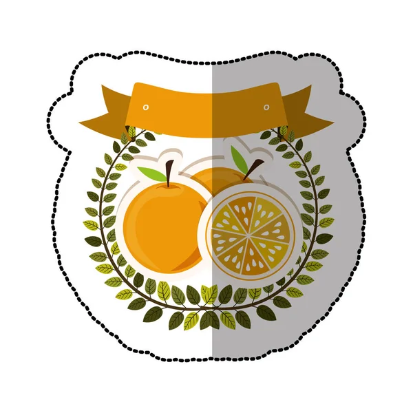 Pegatina de sombra central colorido con corona de oliva con conjunto de naranjas — Vector de stock