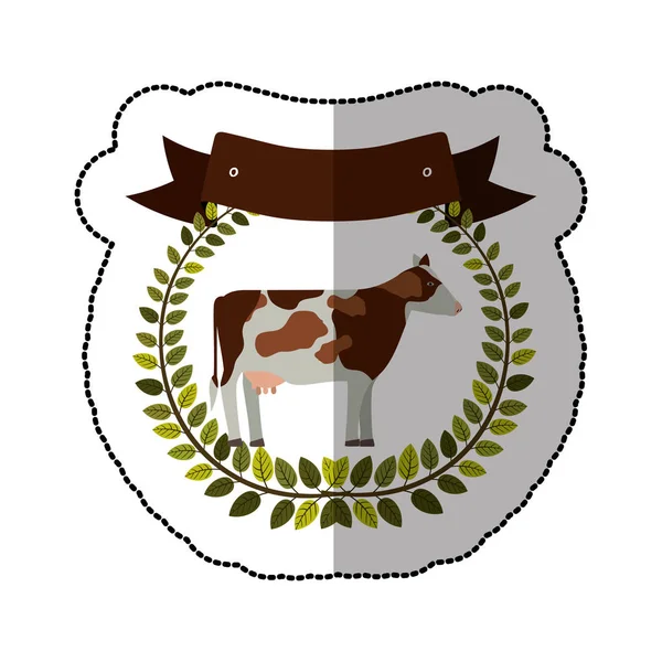 Medio adesivo ombra colorato con corona di ulivo con mucca — Vettoriale Stock