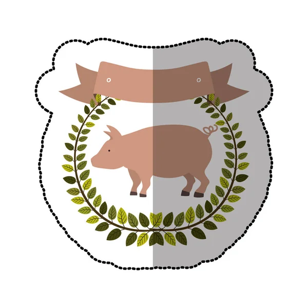 Cień środkowy naklejki kolorowe z oliwek korony z różowy świnia — Wektor stockowy