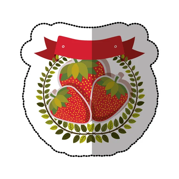 Mitte Schatten Sticker bunt mit Olivenkrone mit Erdbeeren Set — Stockvektor