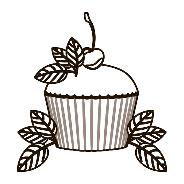 Silhouette cupcake dekorerad med körsbär och blad — Stock vektor