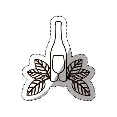 etiket orta gölge şişe şarap ve kadehi