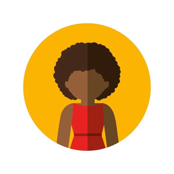 ドレスの巻き毛と中間の影で半身アフロ女性とサークル — ストックベクタ