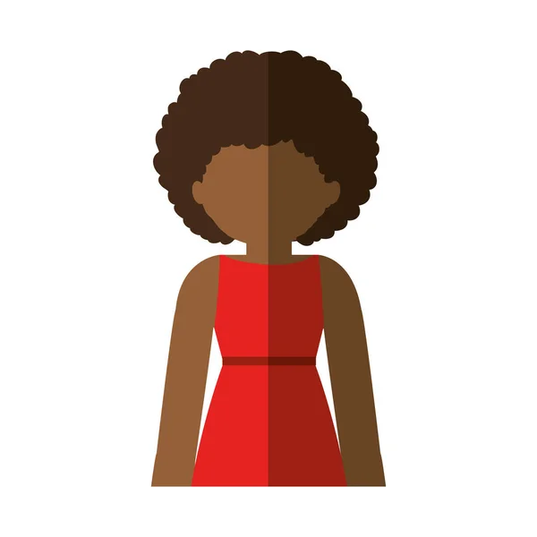 Halve lichaam afro vrouw in jurk met krullend haar en middelste schaduw — Stockvector