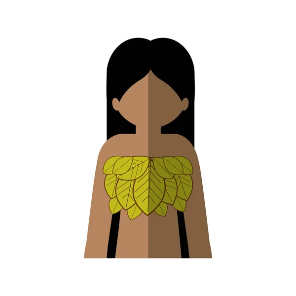 Mujer de medio cuerpo con hojas en el pecho y sombra media — Vector de stock