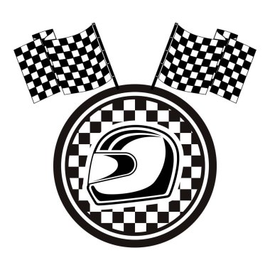 kask ve bayrakları yarış olan tek renkli daire amblemi