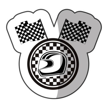 kask ve bayrakları ve yarı gölge yarış olan tek renkli etiket amblemi