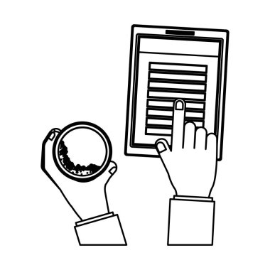 Teknik tablo ve fincan kahve ile kişi el