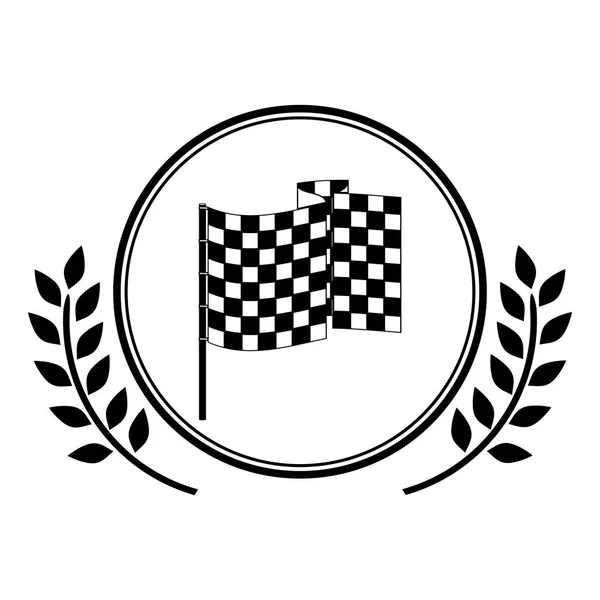 Racing flag award in monochrome with olive branch — Stock Vector