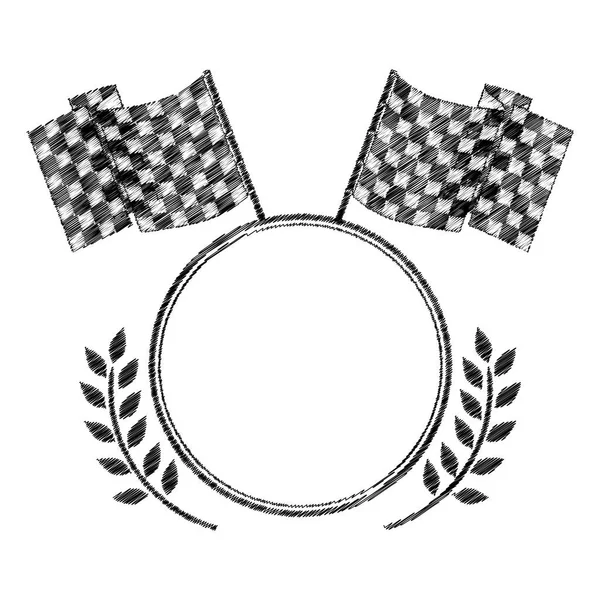 Attribuer monochrome à rayé de drapeaux de course et branche d'olivier — Image vectorielle