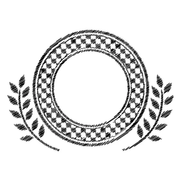 Premio plato monocromo rayas con contorno chekered y rama de olivo — Archivo Imágenes Vectoriales