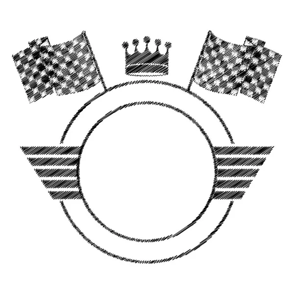 Emblema a strisce cerchio monocromatico contorno con corona e bandiere — Vettoriale Stock