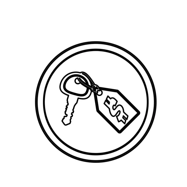 Силуэт круглой формы иконка ценника доллар и ключи — стоковый вектор