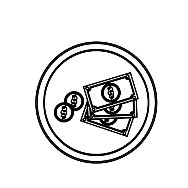 Silueta circular forma monedas y billetes — Archivo Imágenes Vectoriales