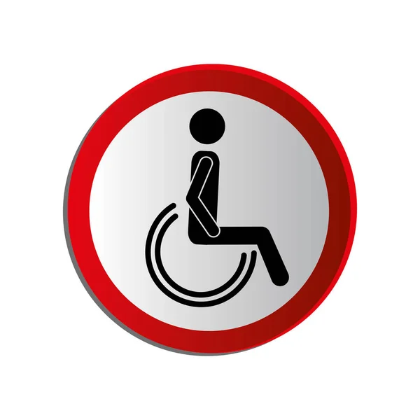 Circular contour road sign person sitting wheelchair — Stock Vector