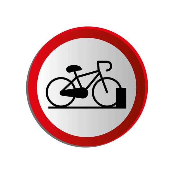 Circular contour road sign with bicycle and parking area — Stock Vector