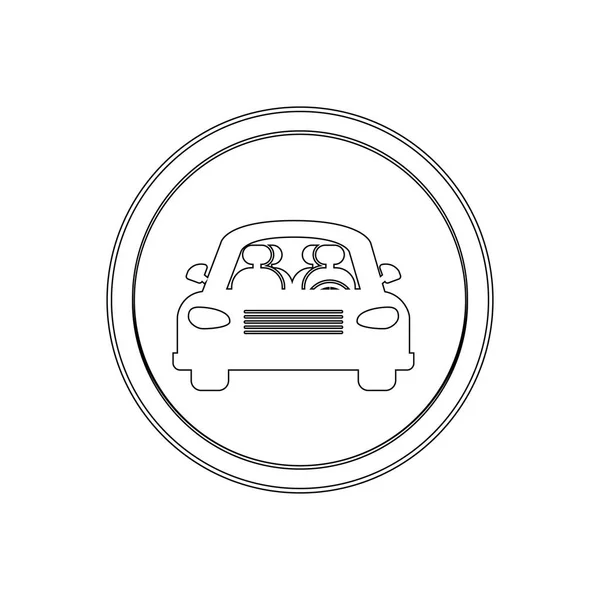 Silueta forma circular con señal de tráfico de coche cruce icono plano — Vector de stock