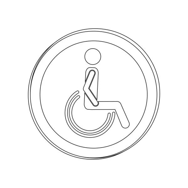 Silhouet cirkelvorm persoonszitting rolstoel pictogram — Stockvector