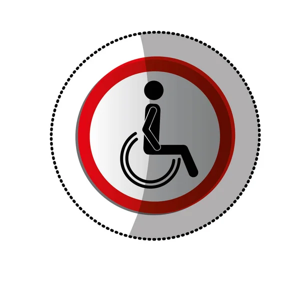 Dotted sticker with avatar sitting wheelchair — Stock Vector