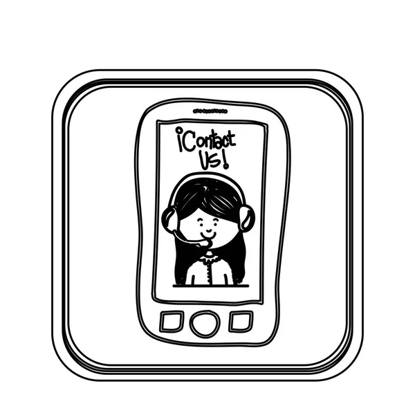 महिला ऑपरेटरसह सिल्हूट चौरस बटण टेक स्मार्टफोन — स्टॉक व्हेक्टर