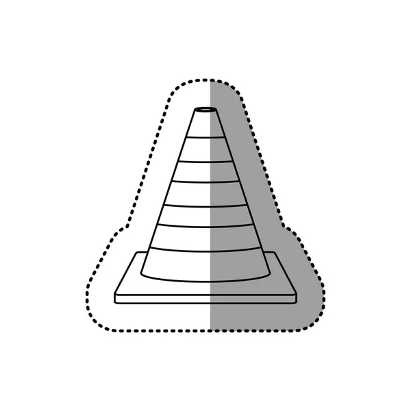 Silueta gris pegatina punteada cono de tráfico rayado — Vector de stock