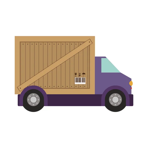 Camión de transporte con vagón de caja de madera — Vector de stock