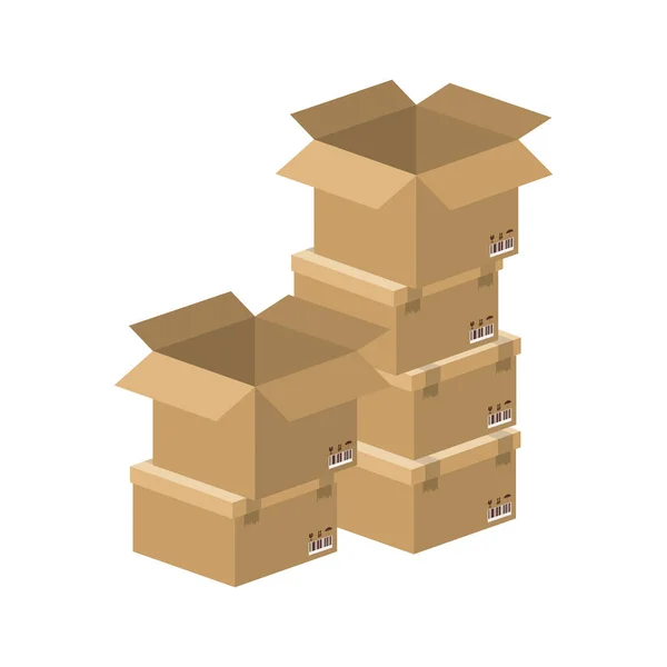 Cajas múltiples apiladas y abiertas — Vector de stock