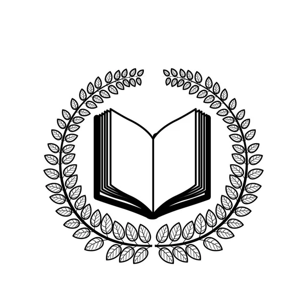 Coroa de folhas com livro aberto em branco —  Vetores de Stock