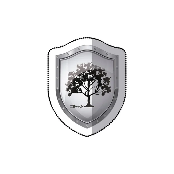Árbol pegatina escudo con múltiples ramas frondosas — Vector de stock