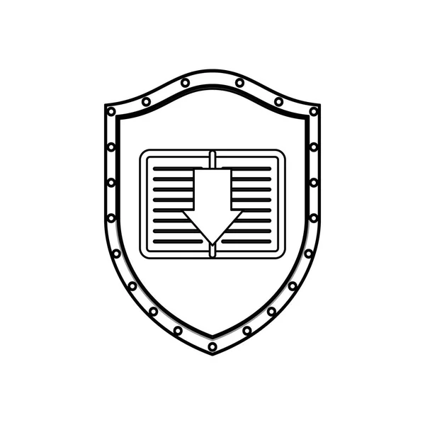 Силуэт щит с ноутбуком и стрелкой — стоковый вектор