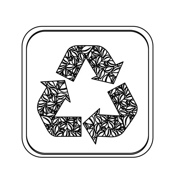 Монохромный квадрат с символом вторичной переработки с листьями — стоковый вектор