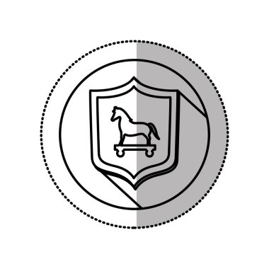 tek renkli orta gölge sopa ile kalkan ve Truva atı ile daire