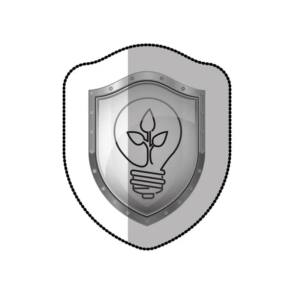 Adesivo de sombra do meio de escudo com lâmpada com folhas de filamento —  Vetores de Stock
