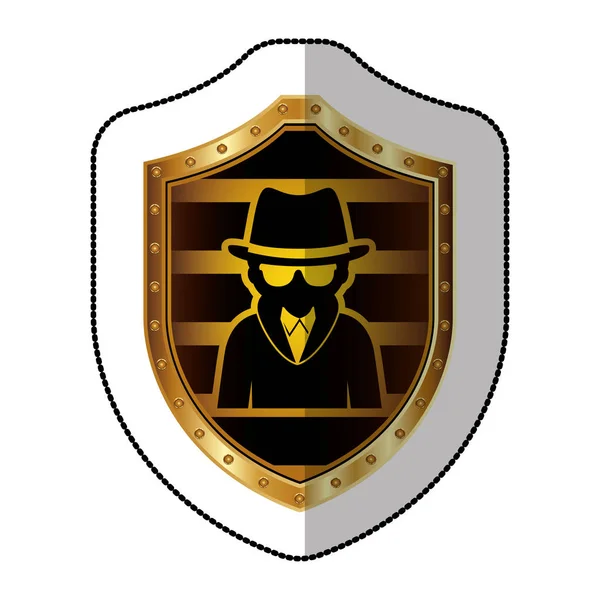 Adesivo de sombra do meio de hacker no escudo amarelo — Vetor de Stock