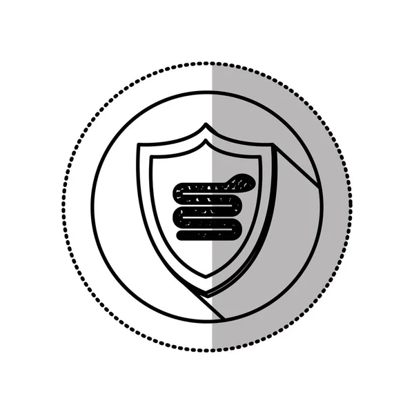 Etiqueta engomada monocroma sombra media con círculo con escudo y virus de la serpiente — Vector de stock