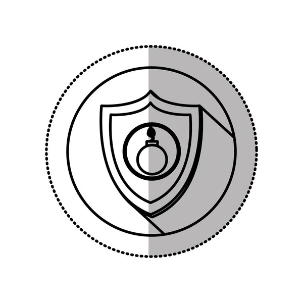 Adesivo de sombra meio monocromático com círculo com escudo e bomba — Vetor de Stock