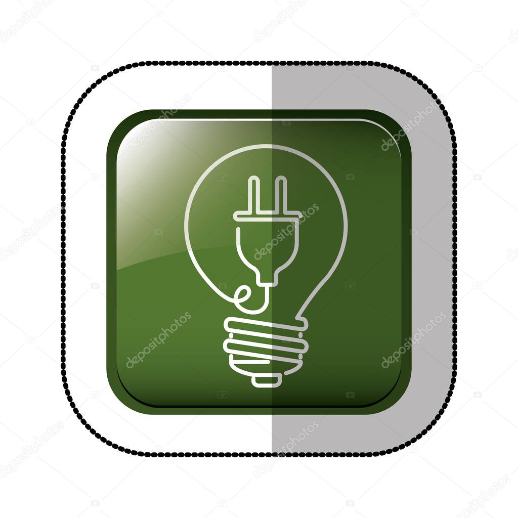 middle shadow sticker of square green with light bulb with filament power cord