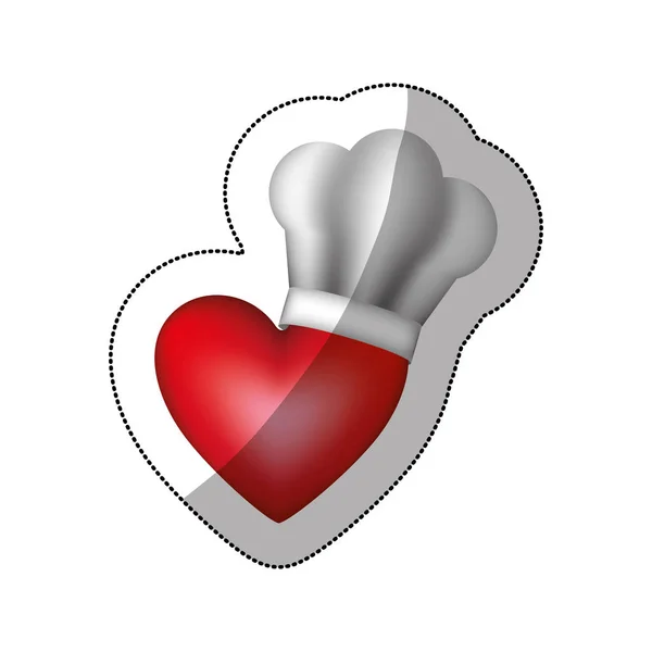 Etiqueta engomada silueta realista de chefs sombrero con corazón — Archivo Imágenes Vectoriales