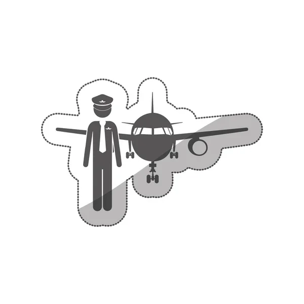 Sticker silhouet piloot met vliegtuig — Stockvector