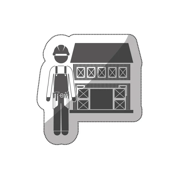 Pegatina silueta constructor con casco y casa — Archivo Imágenes Vectoriales