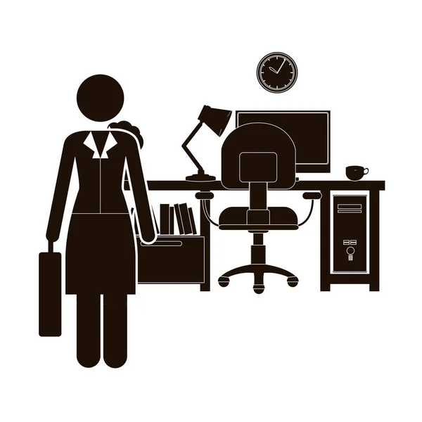 Noir silhouette femme administrateur dans bureau — Image vectorielle