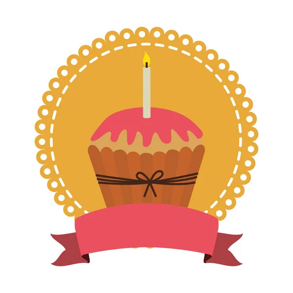 Κυκλικό περίγραμμα με cupcake κόκκινο κρέμα με κερί — Διανυσματικό Αρχείο