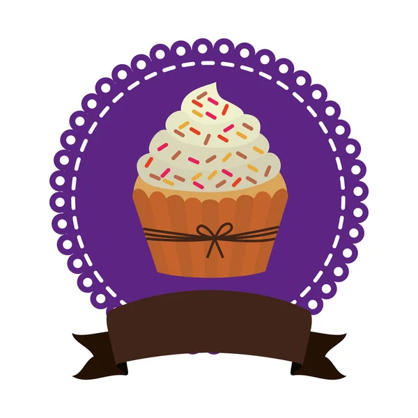 Borda circular com cupcake com creme e faíscas —  Vetores de Stock
