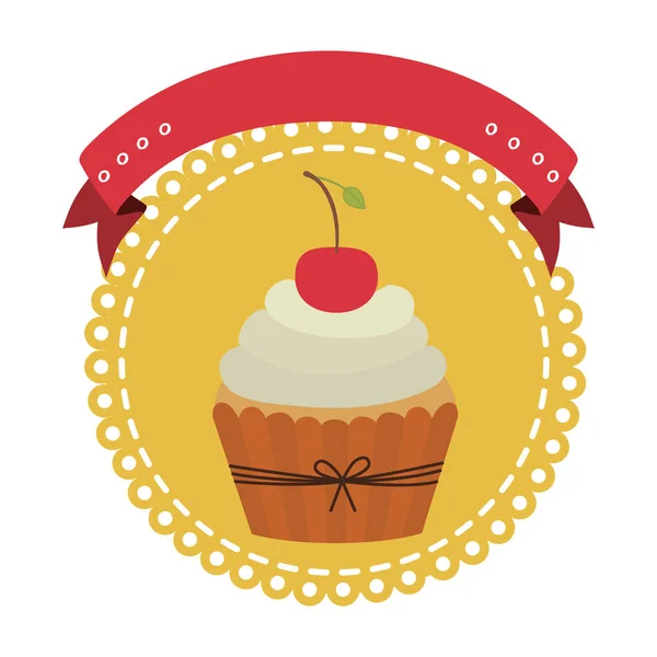 Circular border with cupcake with cream and cherry — Stock Vector