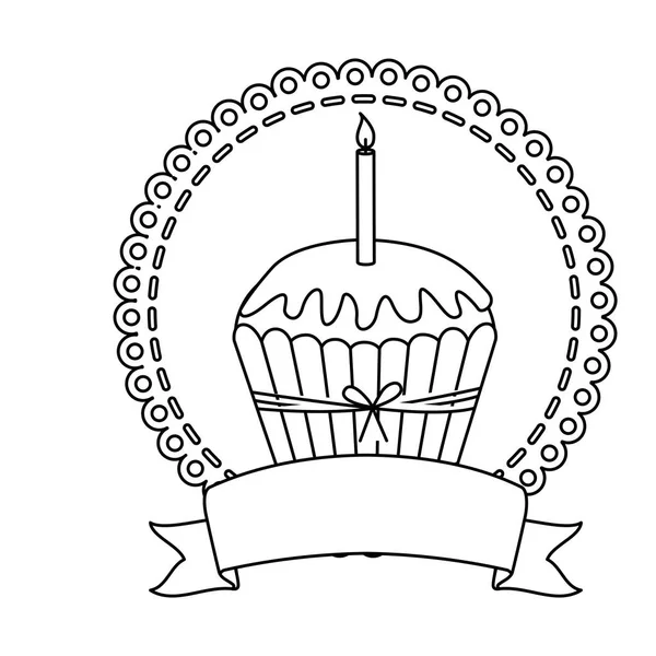 キャンドルのカップケーキと輪郭の円形の境界線 — ストックベクタ